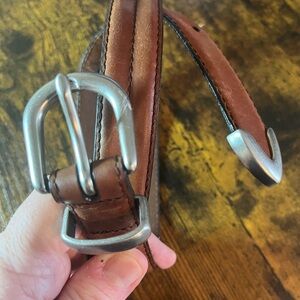 Classic Brown Leather Belt with Silver Buckle